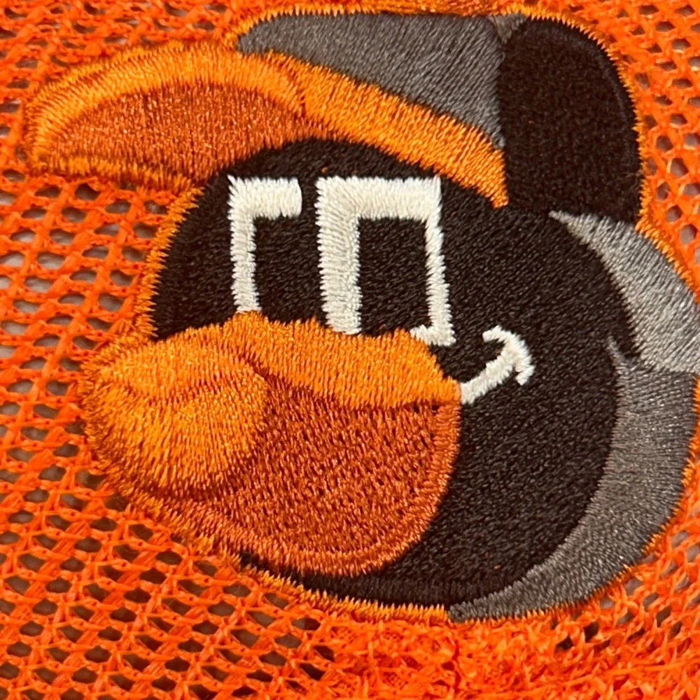 O's Script Mens Orange MLB Trucker Hat Mesh Snapback OSFM